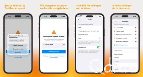 GPS tracking op de achtergrond van je iPhone: waarom het mis kan gaan, Welkomsflow, TrailTrackr, schermen, iOS