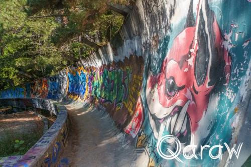 Sarajevo kabelbaan en olympische bobsleebaan op Trebević (2026), Bobsleebaan, Bobsleebaan, Sarajevo, Trebevic, Graffiti